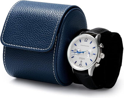 Oirlv Luxury Leather Travel Watch Case Single Watch Box for Men and Women Portable Jewelry Watch Storage Roll Organizer(Blue)