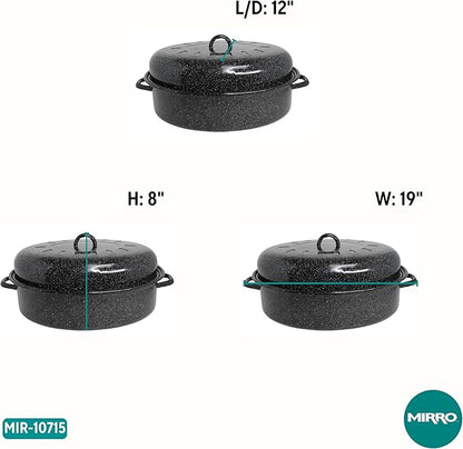 MIRRO 15in Enamel Oval Roaster with Lid, Black