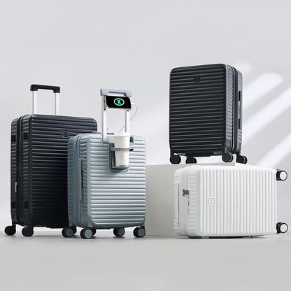 Hard Shell Suitcases Expandable Travel Luggage Sets 3 Piece, Carry on and Check in 3 Piece Luggage Suitcase Sets with Spinner Wheels Cup Holder Charger Built in (Caribbean Blue, 20/24/28)