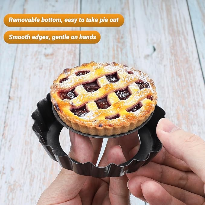 Beasea 4 Inch Mini Quiche Pan Set of 6, Non-Stick Tart Pan with Removable Bottom Round Mini Pie Pans for Oven Baking, Quiche Cheese Cakes