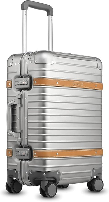 LUGGEX All Aluminum Carry On Luggage with Wheels - Zipperless Hardshell Suitcase with TSA Lock (Matte Silver, 20 Inch)