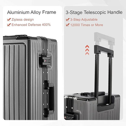 Carry On Luggage 22x14x9 Airline Approved Aluminum Frame, 20 Inch Hard Shell Carry On Luggage, Suitcase Carry-on Zipperless Luggage, TSA Approved (Grey)