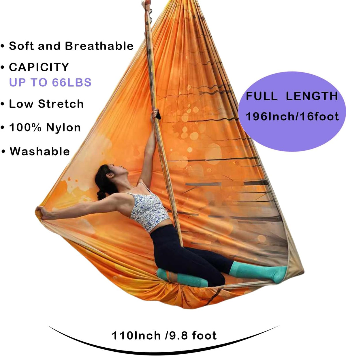 F.Life Aerial Yoga Hammock kit- Yoga Swing Multicolor 5 yards-Flying Yoga Include Daisy Chain,Carabiner and Pose Guide