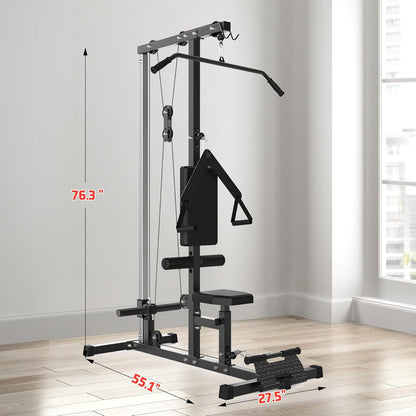 LAT Pulldown Machine, Multi-Functional Cable Machine with High and Low Pulley Station, Row Cable Machine Home Gym with Leg Support, Tricep Workout Equipment