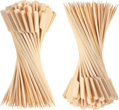 200 PCS Bamboo Skewers for Appetizers, 10 Inch Toothpicks, Cocktail Picks for Drinks, Fruit Kababs, Sausage, Barbecue Snacks, Natural Wooden Paddle Skewer Mini Food Sticks, Charcuterie Accessories