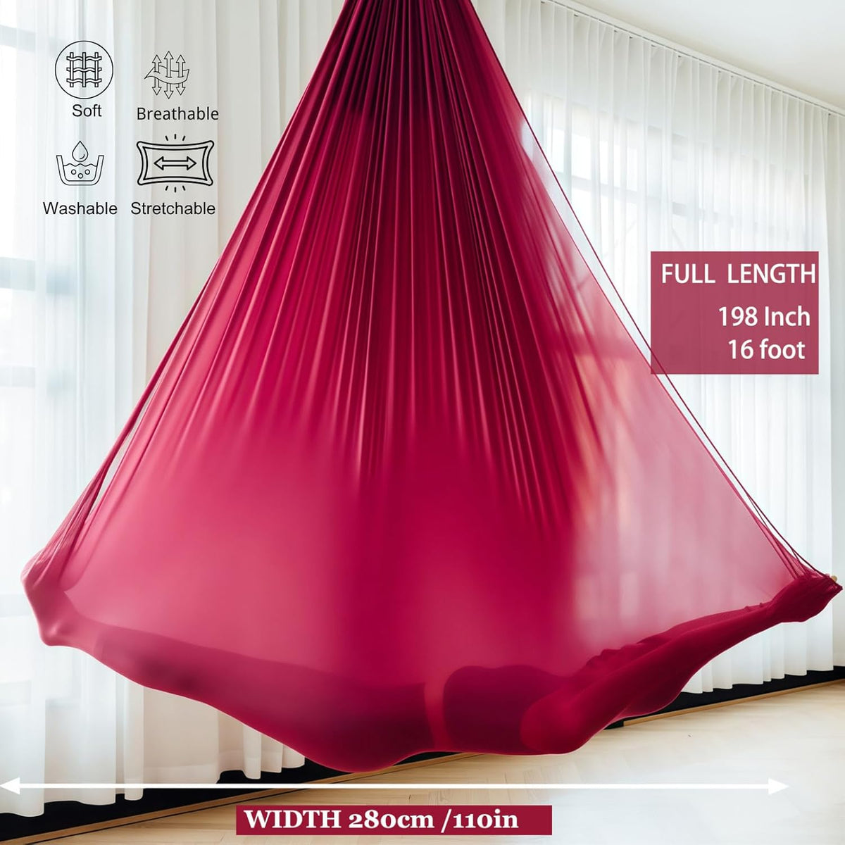 F.Life Aerial Silk Yoga Hammock & Swing for yoga Inversion,Strength training,starter hardware kit
