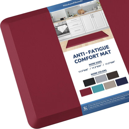 KitchenClouds Kitchen Mat Cushioned Anti Fatigue Kitchen Rug 17.3"x39" Waterproof Non Slip Kitchen Rugs and Mats Standing Desk Mat Comfort Floor Mats for Kitchen House Sink Office (Red)