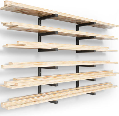 YYR Wood Organizer and Lumber Storage Rack Wall Mount, Heavy Duty Metal Shelf with 6-Level Holds Up 1200 LBS, Indoor & Outdoor Use - Black