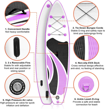 Inflatable Stand Up Paddle Board 10‘x30‘‘- Ultra-Light SUP with Backpack, Pump, Paddle, Coil Leash, 3 Fins, Repair Kit, Stable Design, Non-Slip EVA Deck for Adults & Youth