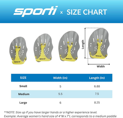 Sporti Hand Paddles for Swimming - Lightweight Swimming Paddles, Adjustable Silicone Straps