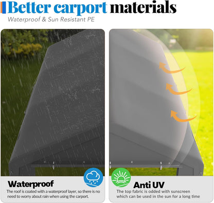Carport, 13‘ x 20’ Heavy Duty Portable Garage All-Season Car Canopy w/Removable Sidewall & Doors, Carport Canopy Party Tent w/Water-Resistant Tarp for Backyard (Grey, 13‘ x 20')