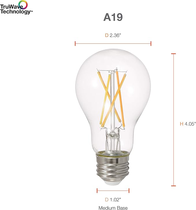 Sylvania Led Truwave Natural Series A19 Light Bulb, 75W Equivalent, Efficient 11W, 1100 Lumens, Dimmable, Clear, 2700K, Soft White - 6 Pack (40807)