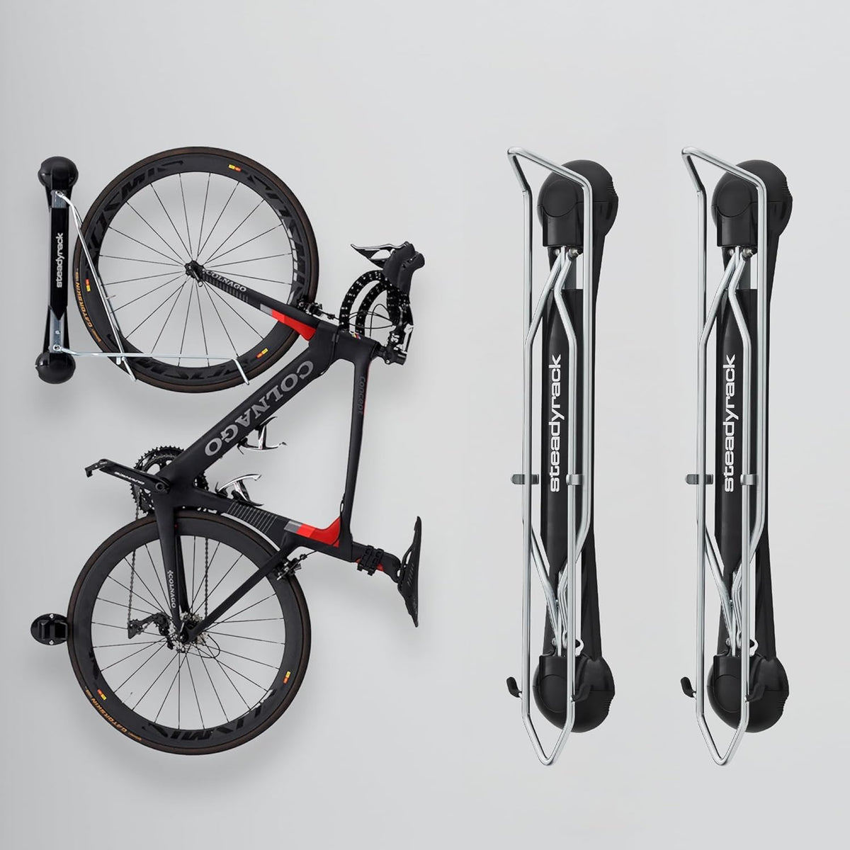 Steadyrack Bike Rack for Road Bikes - The Original Wall Mounted Vertical Bike Storage - Fits Narrow Tires - Space Saving Pivot Design - Heavy-Duty Steel Rack for Indoor Garage, Apartment or Home Use