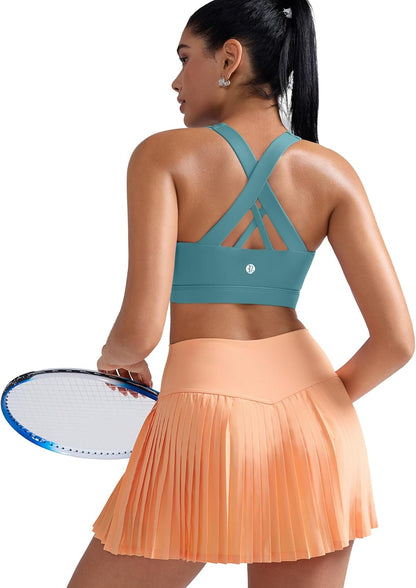 RUNNING GIRL Sports Bra for Women, Criss-Cross Back Padded Strappy Sports Bras Medium Support Yoga Bra with Removable Cups