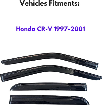 KPY Window Visor Compatible with Honda CR-V 1997-2001 (CRV), 4PC Rain Guard Side Window Vent Deflectors Tape-On Mugen Style, 1997 1998 1999 2000 2001