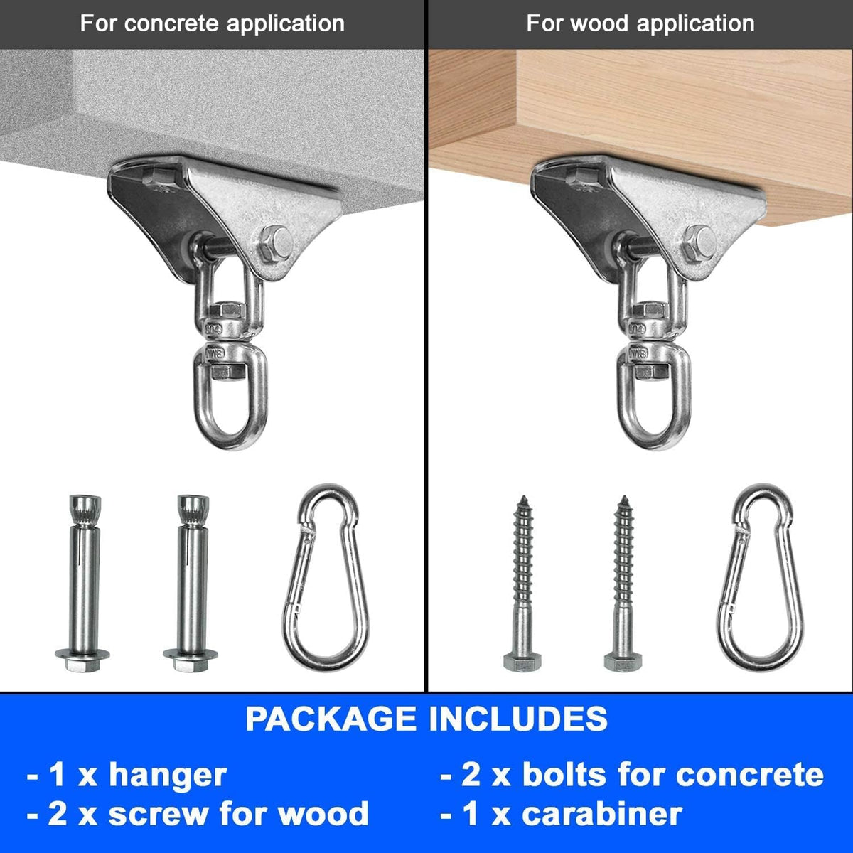 Yes4All Punching Bag Hanger, Stainless Steel Swivel Chain with 4 Snap Hooks for Heavy Bag, Gym Swing, Trapeze, and Hammock