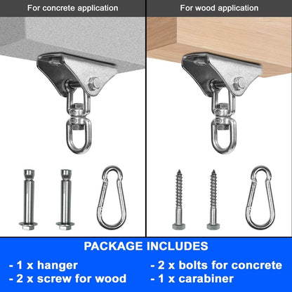 Yes4All Punching Bag Hanger, Stainless Steel Swivel Chain with 4 Snap Hooks for Heavy Bag, Gym Swing, Trapeze, and Hammock