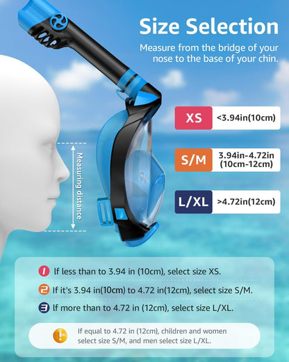 W WSTOO Full Face Snorkel Mask Adults,Suitable for Beginners Dry Top Snorkeling Gear,Can Your Mouth or Nose to Breathe,180 Degrees Panoramic View,Anti-Fog Anti-Leak,Summer Travel and Vacationing Gifts