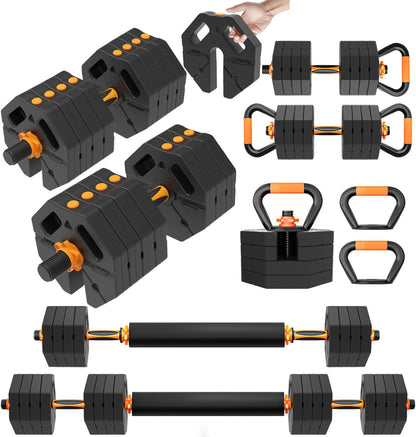 Adjustable Dumbbells Set for Women Men 20LBS/30LBS/40LBS/60LBS Weight Set with Connector, 5 in 1 Free Weights Dumbbells Set for Barbell Kettlebells Weightlift Push Up Fitness Exercises for Home Gym
