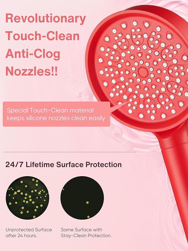 Cobbe Filtered Shower Head with Handheld, High Pressure 6 Spray Mode Showerhead with Filters, Water Softener Filters Beads for Hard Water - Remove Chlorine - Reduces Dry Itchy Skin, Red