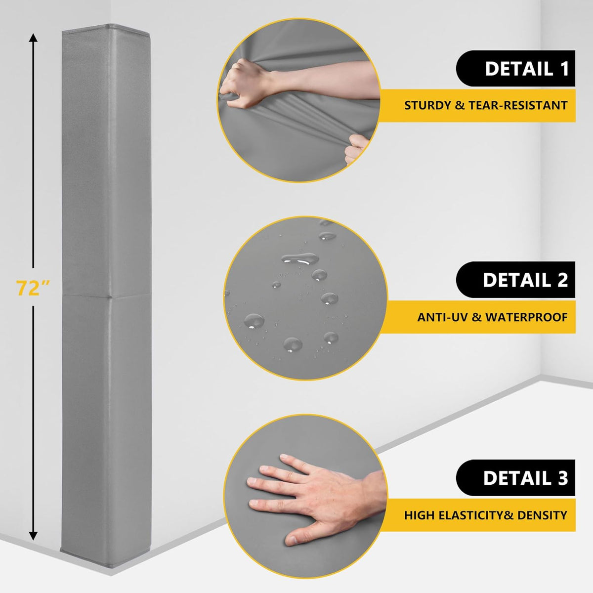 Wall Corner Guards & Edge Protector, Heavy Duty Wall Corner Protective Safety Padding, All-Weather 2 Sides Corner Pad for Gyms, Basketball Court, Playrooms, Garages,etc. (Gray, 6FT Tall 6in Sides)