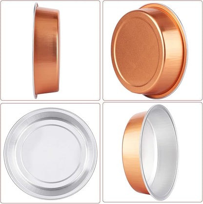 Beasea Mini Tart Pans, 8 Oz 50 Pack Disposable Pie Tins with Lids, 4 Inch Rose Gold Aluminum Pie Pan Cartoon Tin Tart Pans Round Oven Baking Mini Cake Pan for Pie Tart Quiche