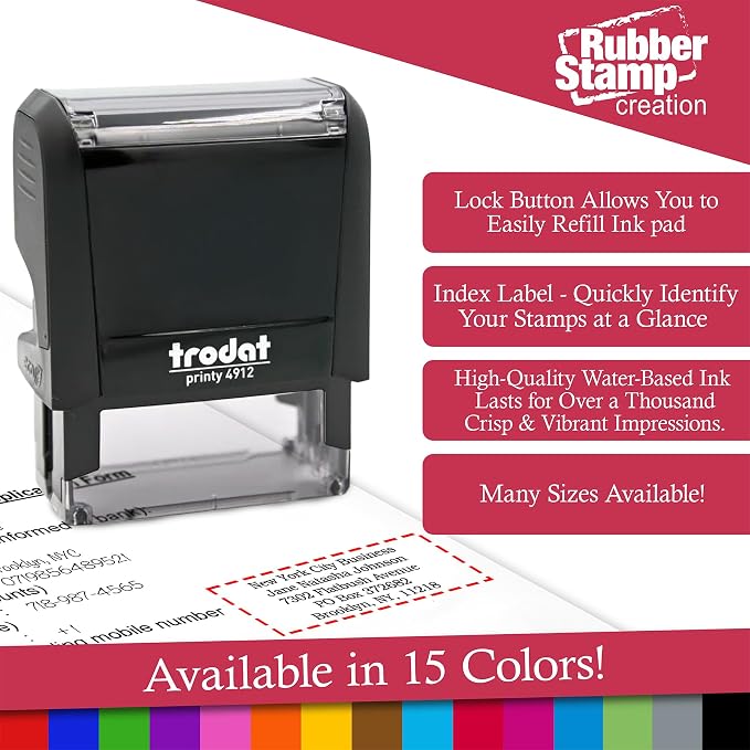 Trodat 4910 Return Address Stamp - Custom Text Stamp - Choose from Many Fonts & Colors!