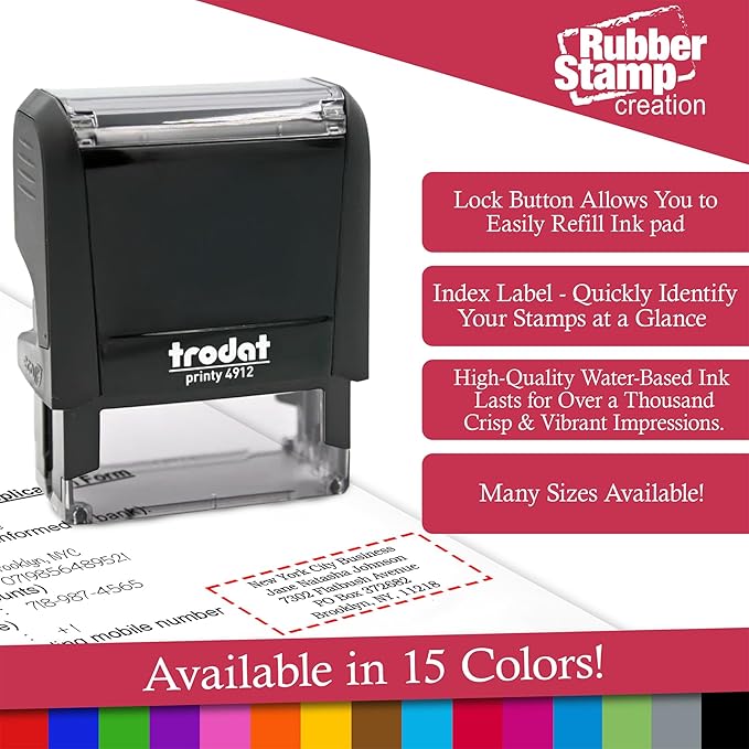 Trodat 4915 Signature Stamp - Custom Text Stamp - Choose from Many Fonts & 15 Ink Colors!