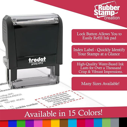Trodat 4926 Signature Stamp - Custom Text Stamp - Choose from Many Fonts & 15 Ink Colors!