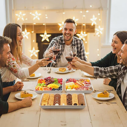 Lifewit Plastic Serving Tray for Party Supplies, 4 Pcs White Trays for Serving Food, Reusable Large Platter for Buffet, Fruit, Snack, Rectangle, Thanksgiving Christmas Essentials, 14" x 10"