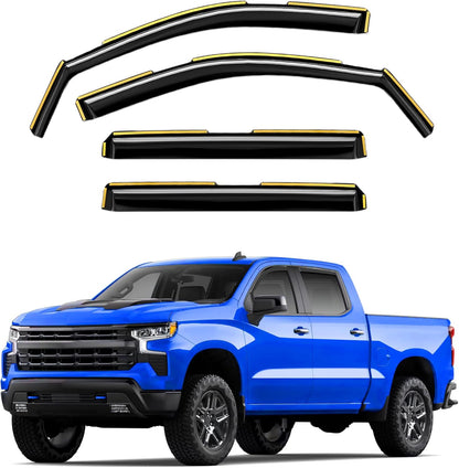 in-Channel Window Rain Guards Fit for Truck Chevy Silverado/GMC Sierra 1500 2019-2025 Crew Cab Extra Durable Window Deflectors Vent Visors Shades Exterior Car Accessories Visors Rain Guards