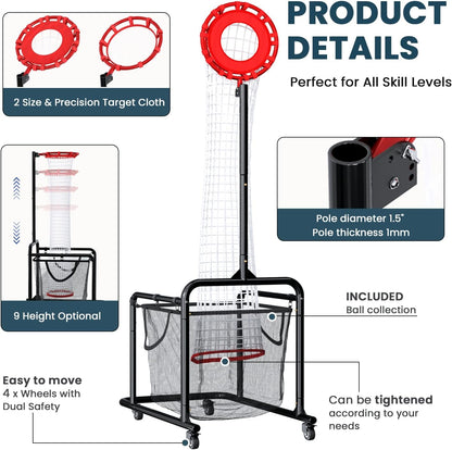 Volleyball Setter Training Equipment – Adjustable Height & Angle, Precision Target Cloth for Accurate Setting, Portable with Wheels, Ball Storage Net Bag Skill Levels