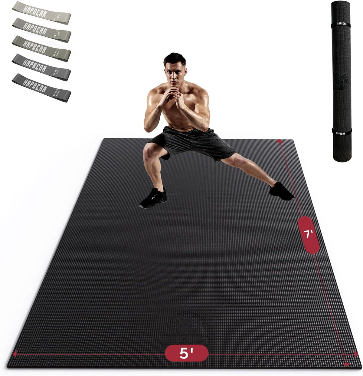 HAPBEAR Extra Large Exercise Mat-7'x5'/6'x8'/6'x9'/6'x10'/6'x12'x8mm(1/3 inch),Non-Slip, Ultra Durable, Thick Workout Mats for Home Gym Flooring Cardio, Yoga Mats for Fitness, High-Density Exercise Mat, Shoes-Friendly