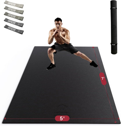 HAPBEAR Extra Large Exercise Mat-7'x5'/6'x8'/6'x9'/6'x10'/6'x12'x8mm(1/3 inch),Non-Slip, Ultra Durable, Thick Workout Mats for Home Gym Flooring Cardio, Yoga Mats for Fitness, High-Density Exercise Mat, Shoes-Friendly