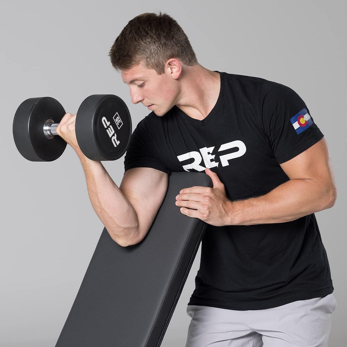 REP Fitness Urethane Coated Round Dumbbells, 5 to 100 lbs, Singles or Pairs, With or Without Rack, Steel Core, Rubber Encased, Chrome Handles, Professional Weights for Home Gym Strength Training