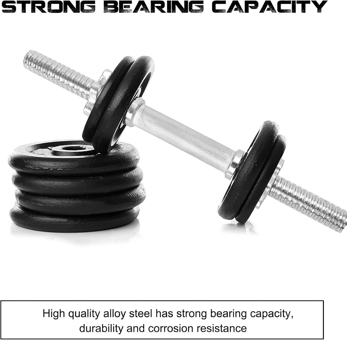 Threaded Dumbbell Rubber/Chrome Handles 1 Inch Pair, Adjustable Dumbbell Bar Handles, Fits Standard Weight Plates with 1” Diameter, for Gym Workouts, Exercise, Weightlifting, Sold in Pair