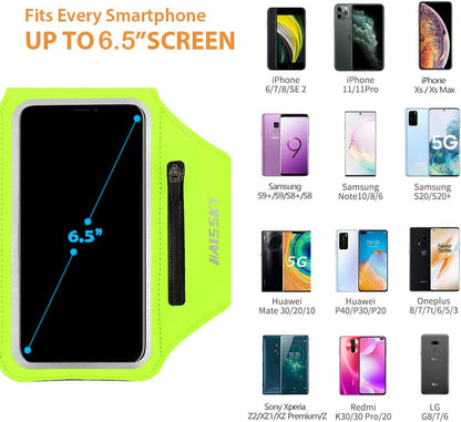 Running Armband with Earphone Bag Cell Phone Armband for iPhone 16 15 Pro 14 Plus 13 11 XR XS, Galaxy S24/S10 Water Resistant Sports Phone Holder Case & Zipper Slot Car Key Holder for 6.7 inch Phone