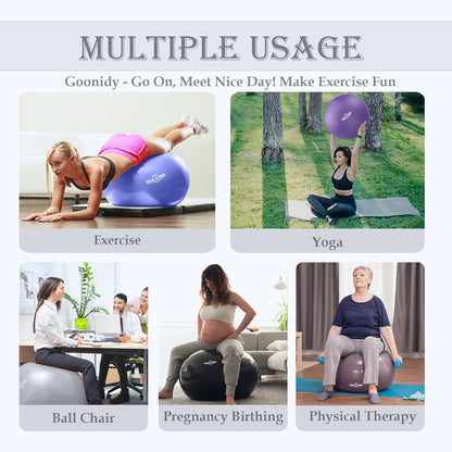 Soft Exercise ball, Anti-Burst Yoga Ball Chair Supports 2200lbs, Workout Equipment w/ Pump for Women Pregnancy, Medicine, Birthing, Physical Therapy, Stability, Excersing, Birth, Swiss, Fitness, Gym