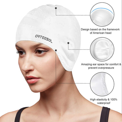 Swimming Cap, Silicone Swim Cap for Women Men, Durable Non-Slip Waterproof Swim Cap Protect Ears, Long Hair for Adults, Older Kids