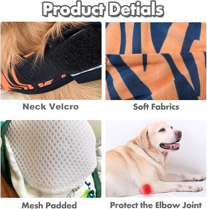 HDKUW Dog Elbow Protector for Calluses, Dog Joint Recovery Sleeve for Prevent Licking Wound, Elbow Sleeves with Mesh Pad for Medium Large Dogs Tiger L