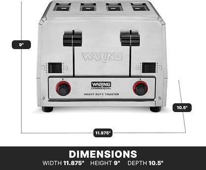 Waring Commercial WCT805 4-Slice Heavy Duty Commercial Pop-Up Bread/Bagel Toaster, 208V, 2800W, 6-20 Phase Plug