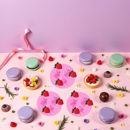 3Pcs Pink 3D Strawberry Silicone Mold Soap Sugar Fondant Molds DIY Cake Chocolate Decorating Tool Candy Biscuit Fondant Molds For Cake Decorating Kitchen Cookware, Pastry and Baking