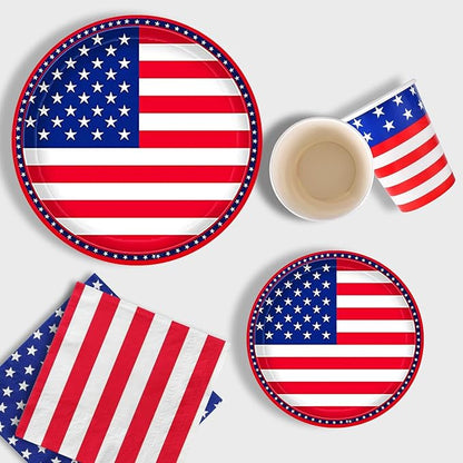 Gatherfun American Flag Patriotic Party Supplies Disposable Napkins Paper Plates and Paper Cups for Veterans Day Election Day 4th of July Independence Day Decorations, Serve 25