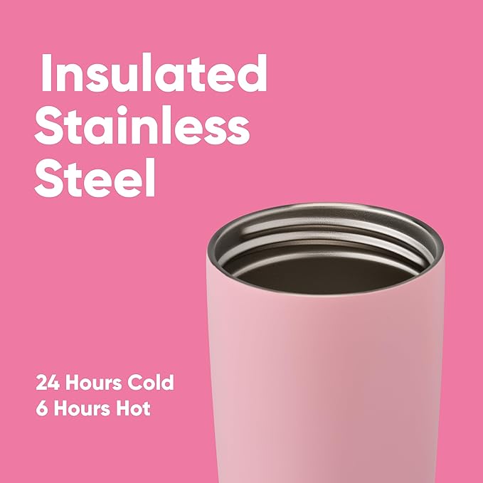 Owala SmoothSip Slider Insulated Stainless Steel Coffee Tumbler, Reusable Iced Cup, Hot Coffee Travel Mug, BPA Free 20 oz, Pink (Pucker Up) (Pack of 8)