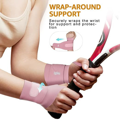 2 Pack Thin Compression Wrist Brace for Men & Women, Adjustable Elastic Wrist Support for Carpal Tunnel Arthritis Tendonitis Sports Pain Relief, Soft & Comfortable Day/Night Wrist Wraps (Pink)