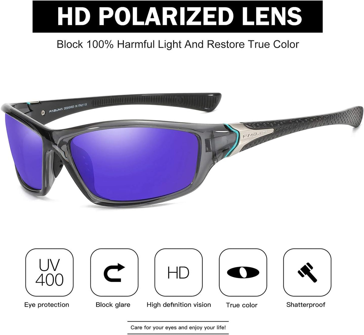 FAGUMA Sports Polarized Sunglasses For Men Cycling Driving Fishing UV400 Protection