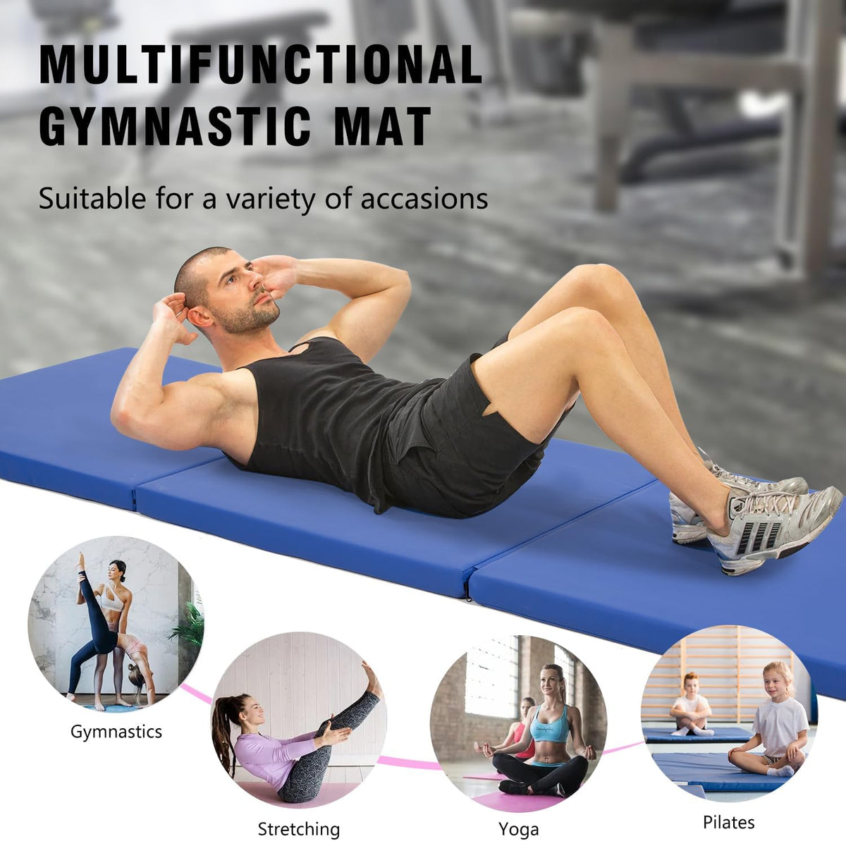 Gymnastics Tumbling Mats Portable Gymnastics Mat Foldable Tumbling Mat 2'x6'/4'x8' PU Leather Exercise Mat Yoga Mat with Carrying Handles for home Workout outdoor Yoga Gymnastics