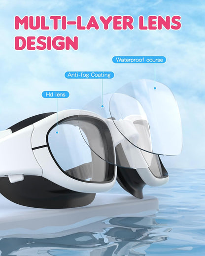 Kids Swim Goggles,Swimming Goggles for Kids 6-14, Anti-Fog UV Protection Pool Glasses for Boys Girls