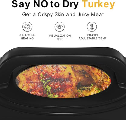 26QT Electric Roaster Oven, Electric Turkey Roaster with Viewing & Self-basting Lid, Stainless Steel Turkey Roaster Oven, Blue