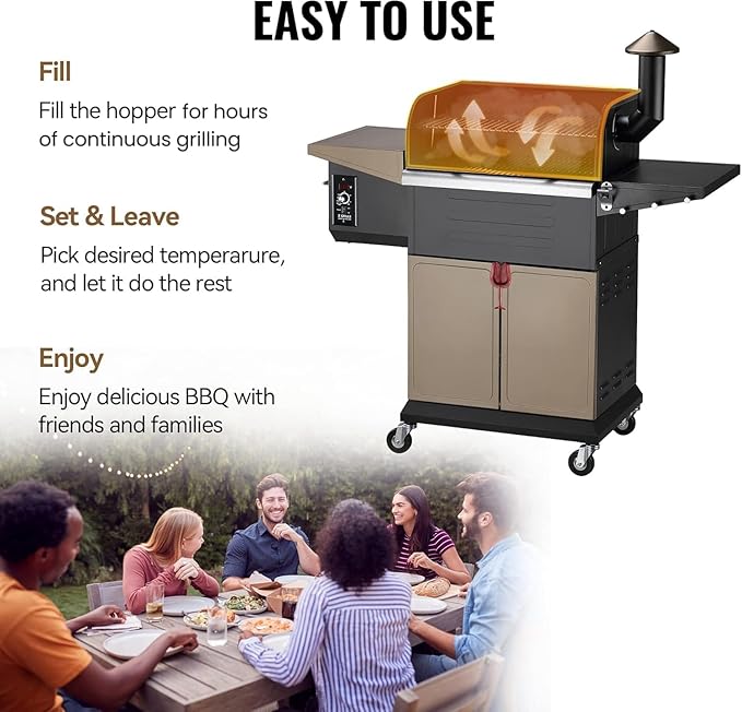 Z GRILLS 8-in-1 Outdoor BBQ Grill with PID 2.1 Controller, Wood Pellet Smoker, Auto Temperature Control, Huge Storage Cabinet Side Shelf with Tool Hooks, 572 sq in Cooking Area for Camping Party